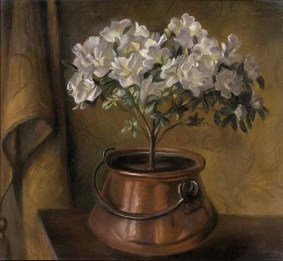 unknow artist Fanny Inama von Sternegg 1927, Blumenstock in Kupferkessel Sweden oil painting art